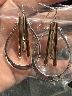 Two-Tone Gold and Silver Drop Earrings - Elegant Teardrop Design